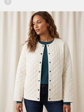 Tanzara Quilted Button-Front White Shirt Jacket - Lightweight Layering